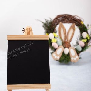 Easter stock preview image from Photography by Fran - easter wreath with chalkboard on light background