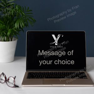 Business stock image preview from Photography by Fran - open laptop on desk with bespoke message
