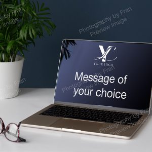 Business stock image preview from Photography by Fran - open laptop on desk with bespoke message