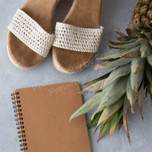 Summer business stock preview image from Photography by Fran - notebook with pineapple and sandals