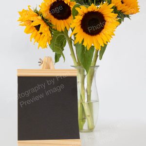 Stock preview image from Photography by Fran - chalkboard with sunflowers on white background